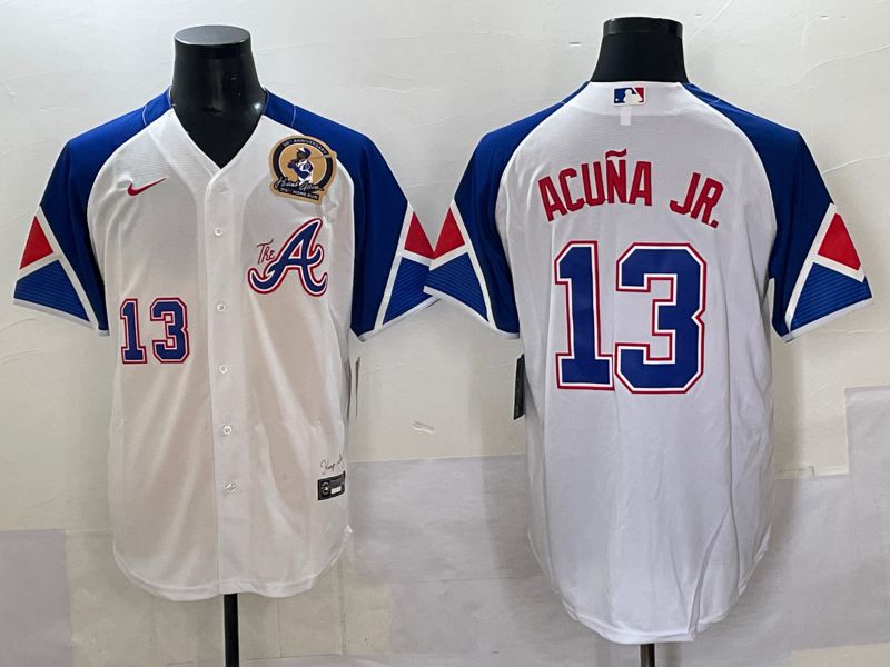 Men 2025 Atlanta Braves #13 Acuna jr White blue City Edition Nike MLB Jersey style 2->arizona diamondback->MLB Jersey